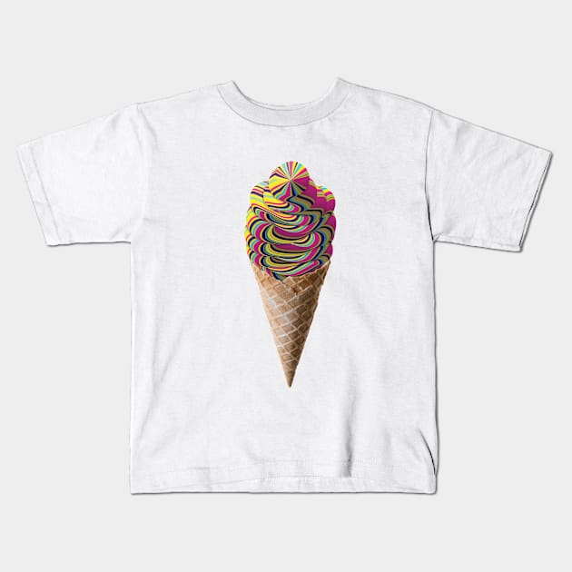 Trippy Whippy Icecream Cone Digital Illustration Kids T-Shirt by Ciara Shortall Art